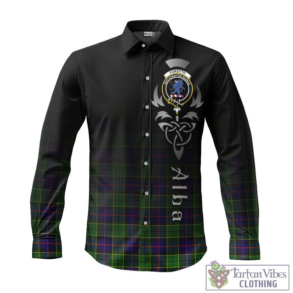 Tartan Vibes Clothing Forsyth Modern Tartan Long Sleeve Button Up Featuring Alba Gu Brath Family Crest Celtic Inspired