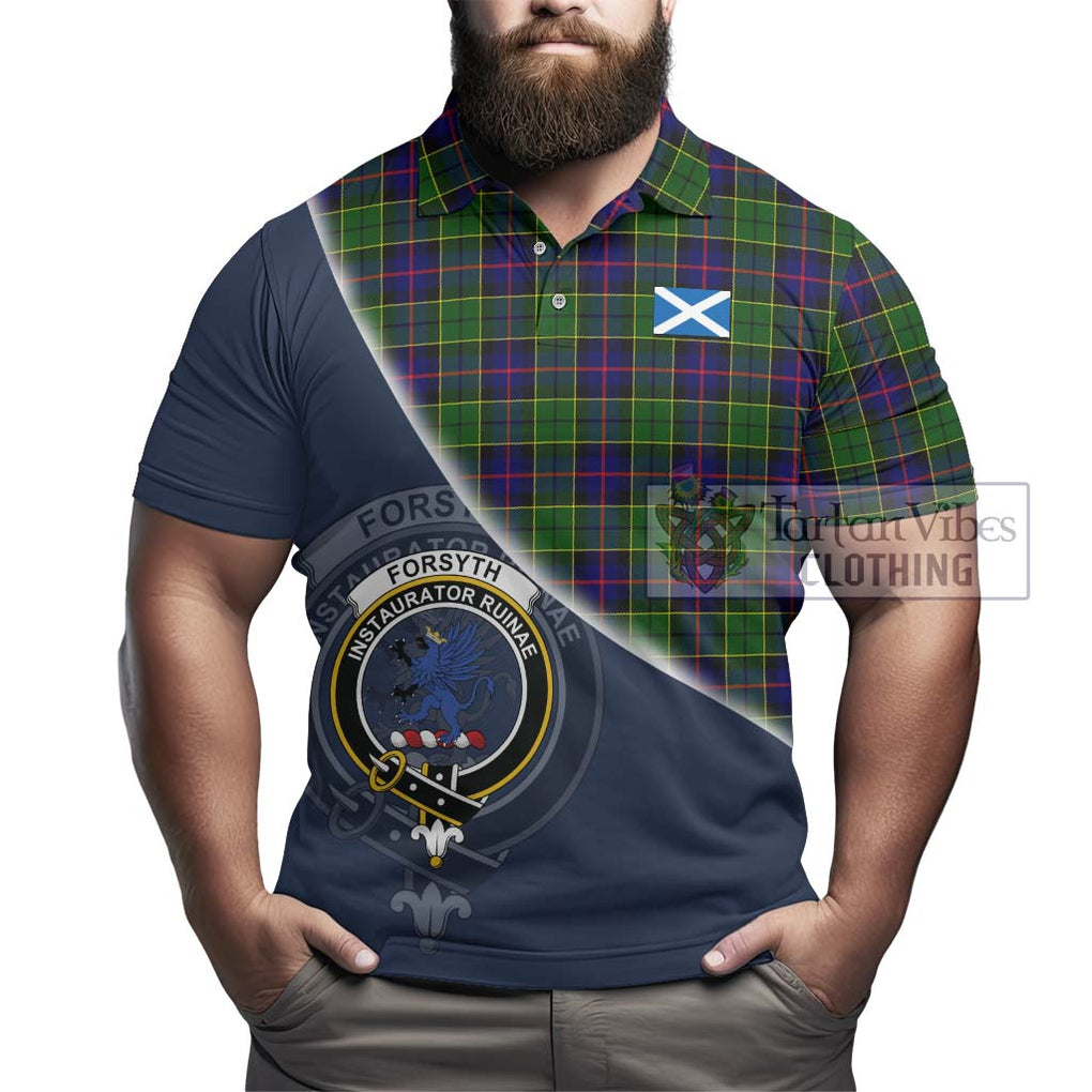 Forsyth Modern Tartan Polo Shirt with Personalised National Flag and Family Crest Half Style - Tartanvibesclothing Shop