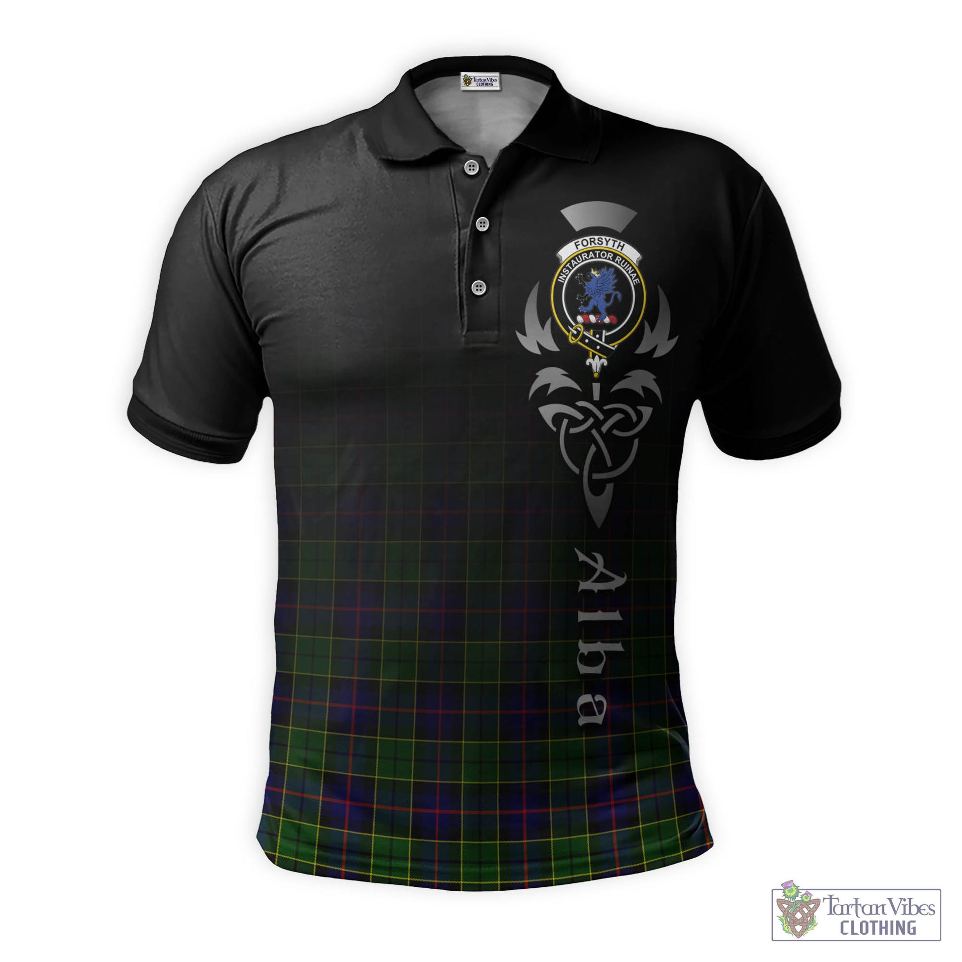 Tartan Vibes Clothing Forsyth Modern Tartan Polo Shirt Featuring Alba Gu Brath Family Crest Celtic Inspired