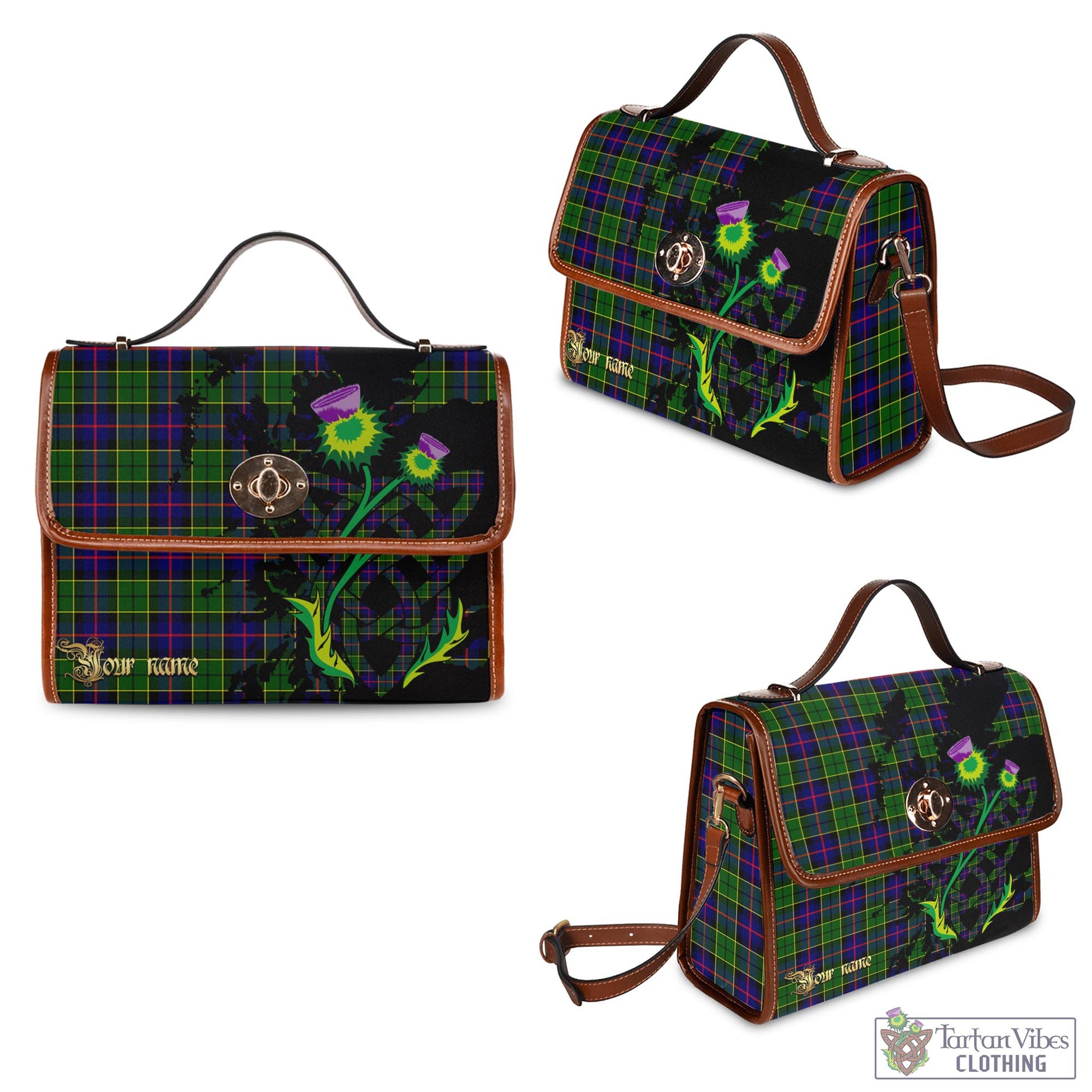 Tartan Vibes Clothing Forsyth Modern Tartan Waterproof Canvas Bag with Scotland Map and Thistle Celtic Accents