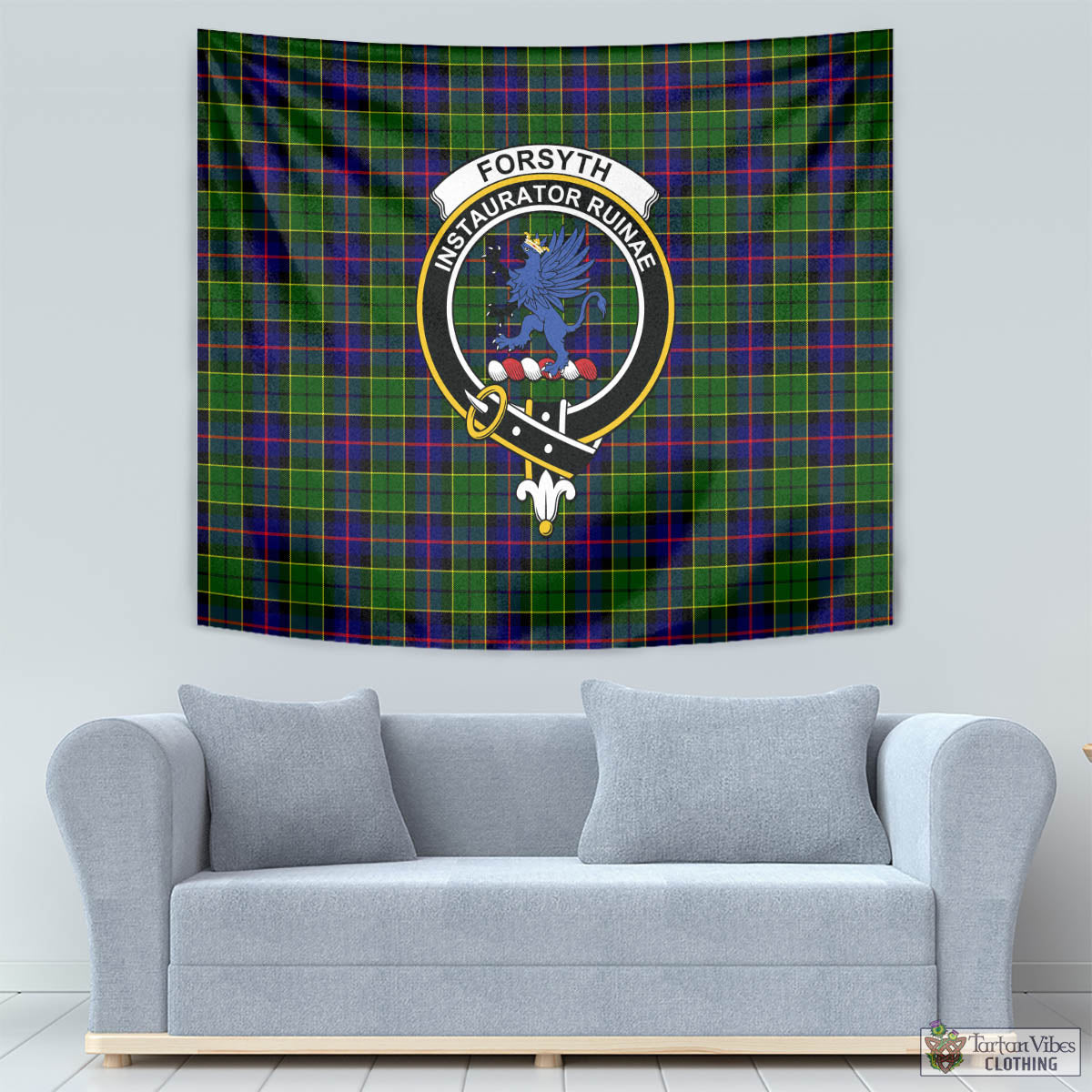 Tartan Vibes Clothing Forsyth Modern Tartan Tapestry Wall Hanging and Home Decor for Room with Family Crest