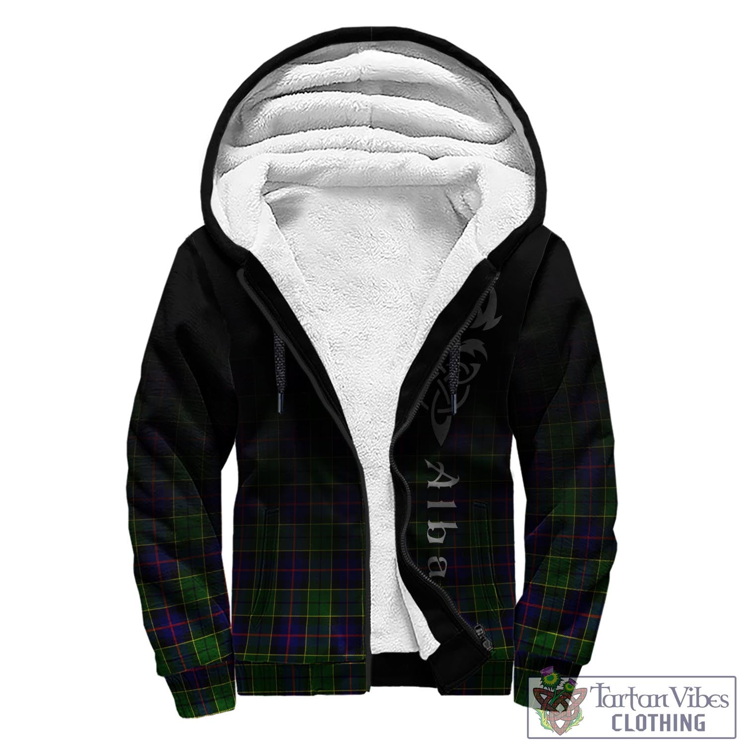 Tartan Vibes Clothing Forsyth Modern Tartan Sherpa Hoodie Featuring Alba Gu Brath Family Crest Celtic Inspired