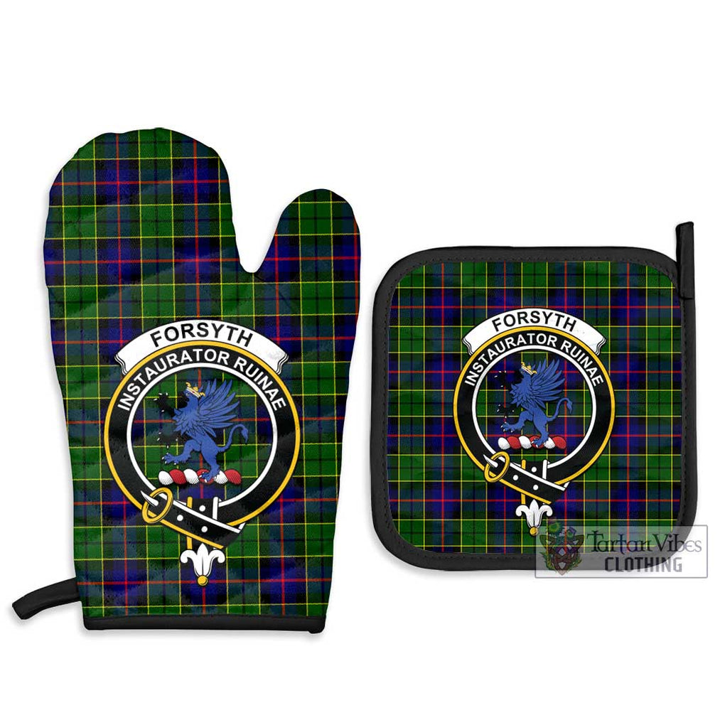 Forsyth Modern Tartan Combo Oven Mitt & Pot-Holder with Family Crest Combo 1 Oven Mitt & 2 Pot-Holder Black - Tartan Vibes Clothing