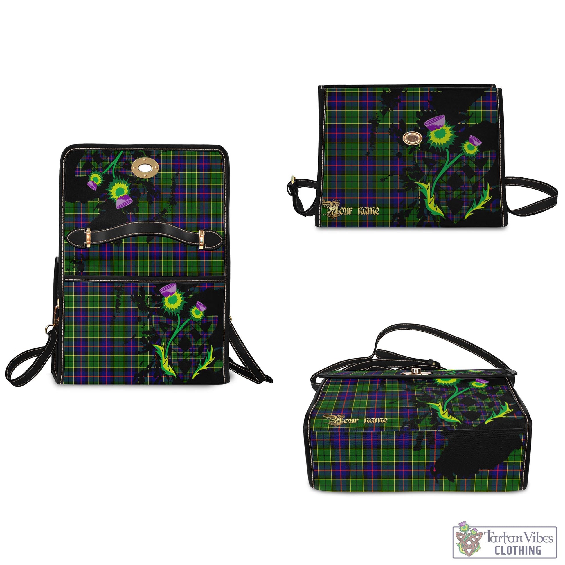 Tartan Vibes Clothing Forsyth Modern Tartan Waterproof Canvas Bag with Scotland Map and Thistle Celtic Accents