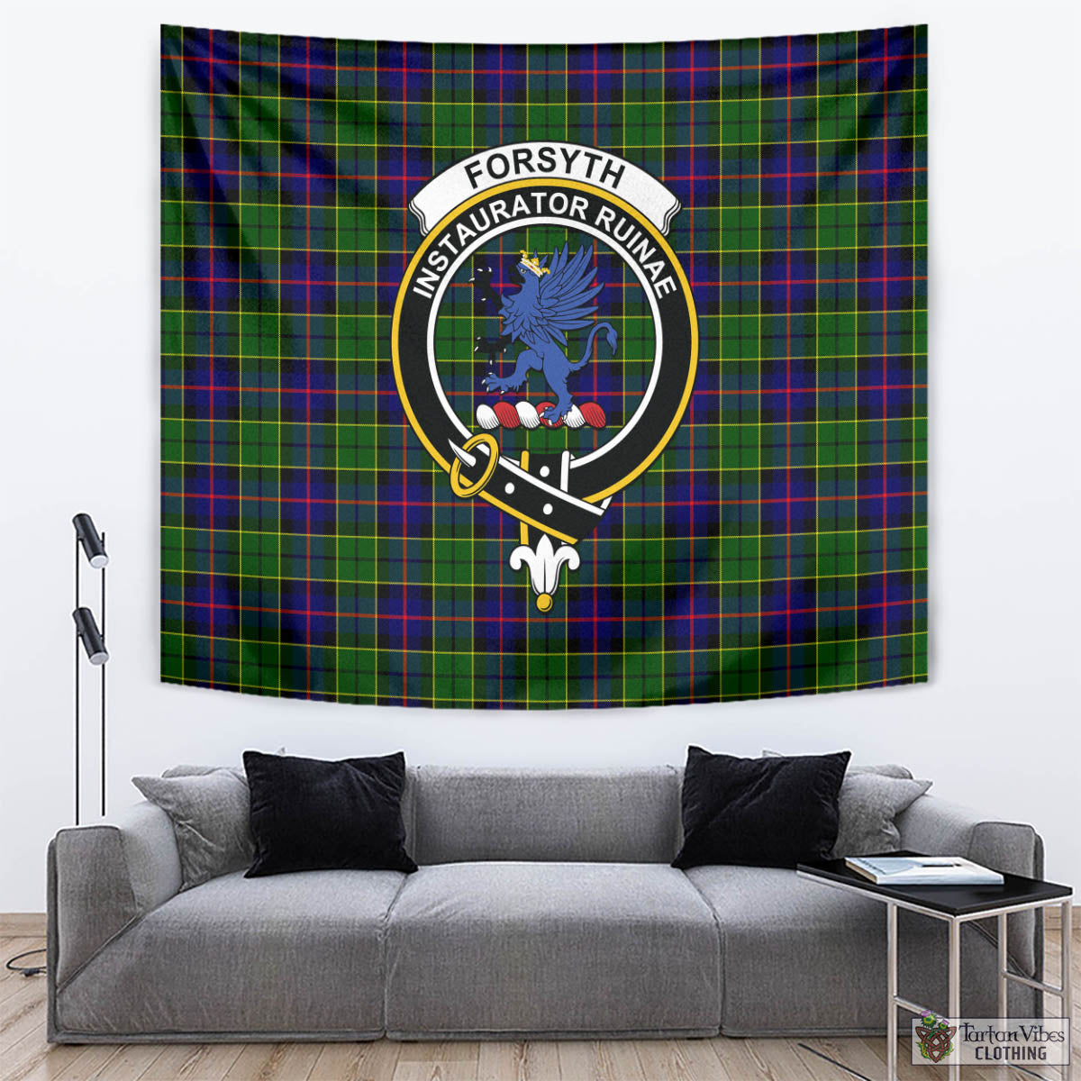 Tartan Vibes Clothing Forsyth Modern Tartan Tapestry Wall Hanging and Home Decor for Room with Family Crest