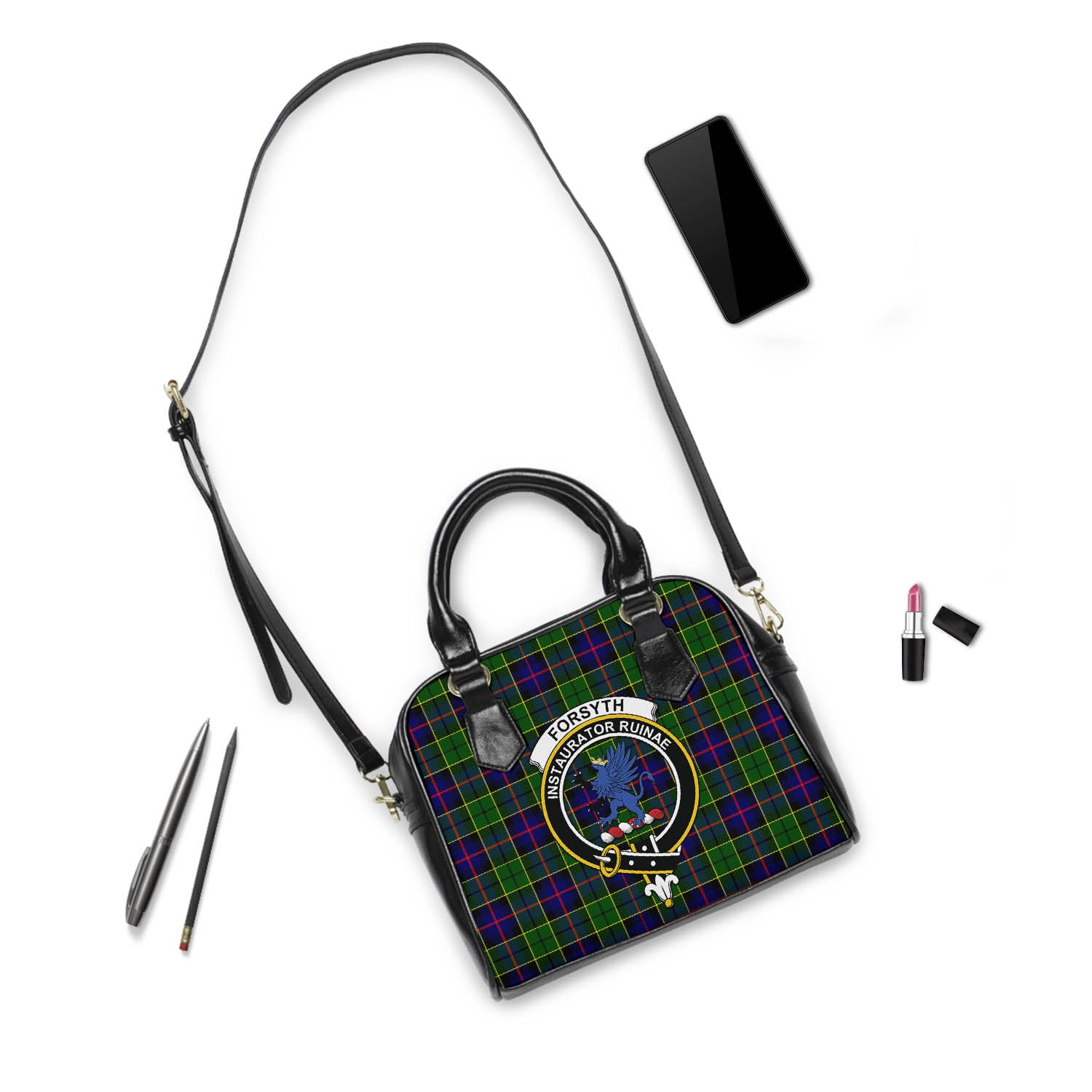 Forsyth Modern Tartan Shoulder Handbags with Family Crest - Tartanvibesclothing