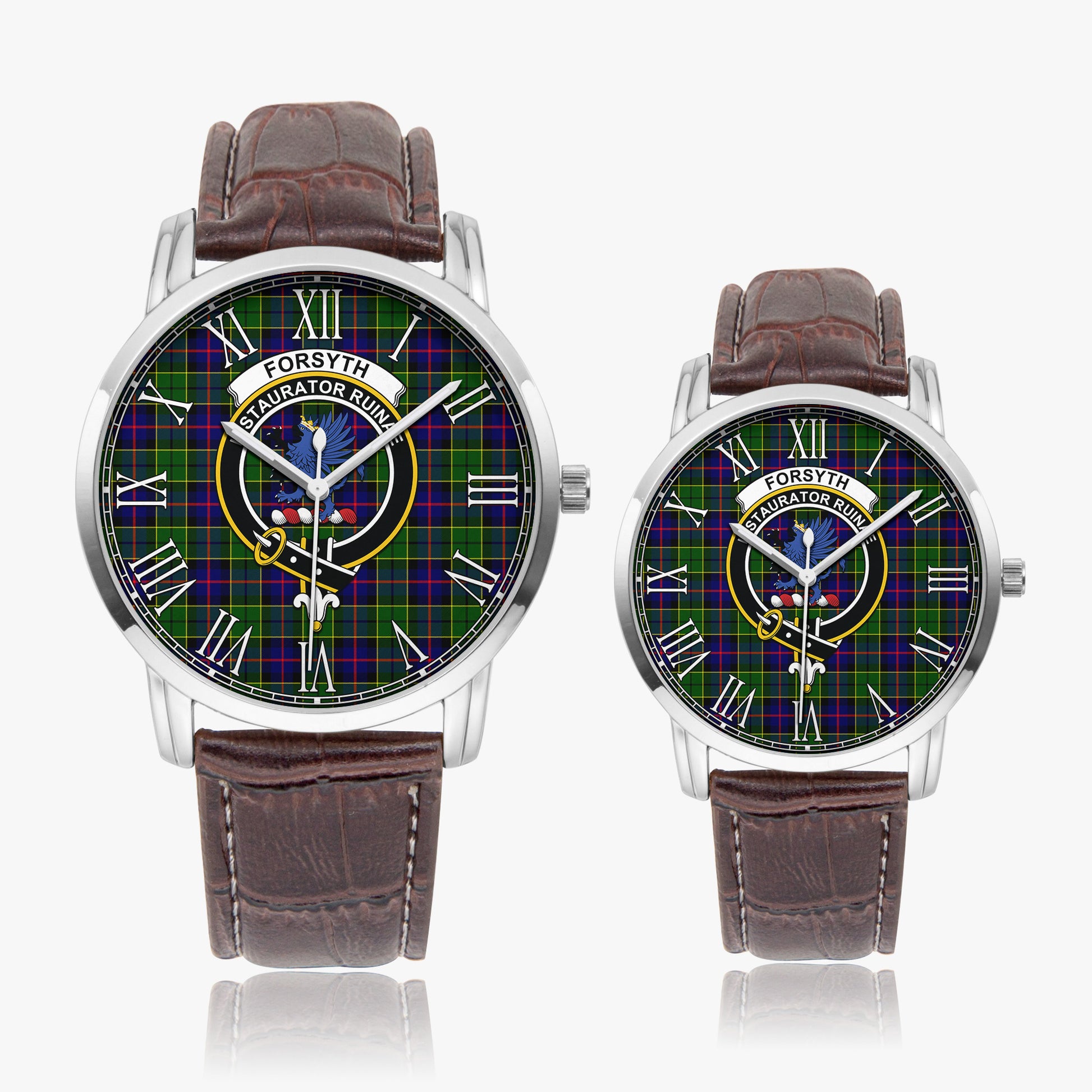 Forsyth Modern Tartan Family Crest Leather Strap Quartz Watch - Tartanvibesclothing