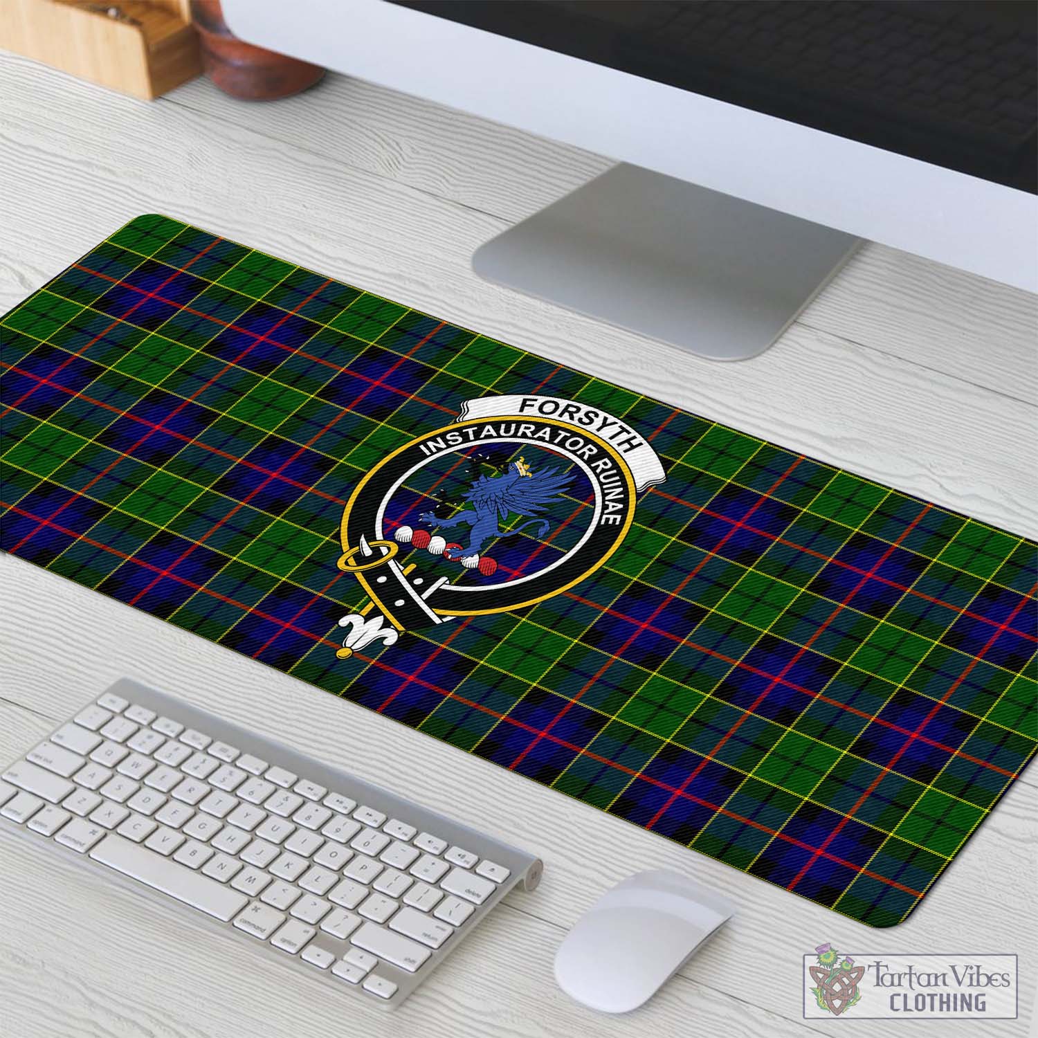 Tartan Vibes Clothing Forsyth Modern Tartan Mouse Pad with Family Crest