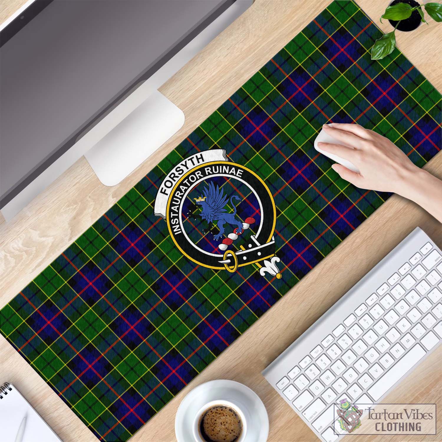 Tartan Vibes Clothing Forsyth Modern Tartan Mouse Pad with Family Crest