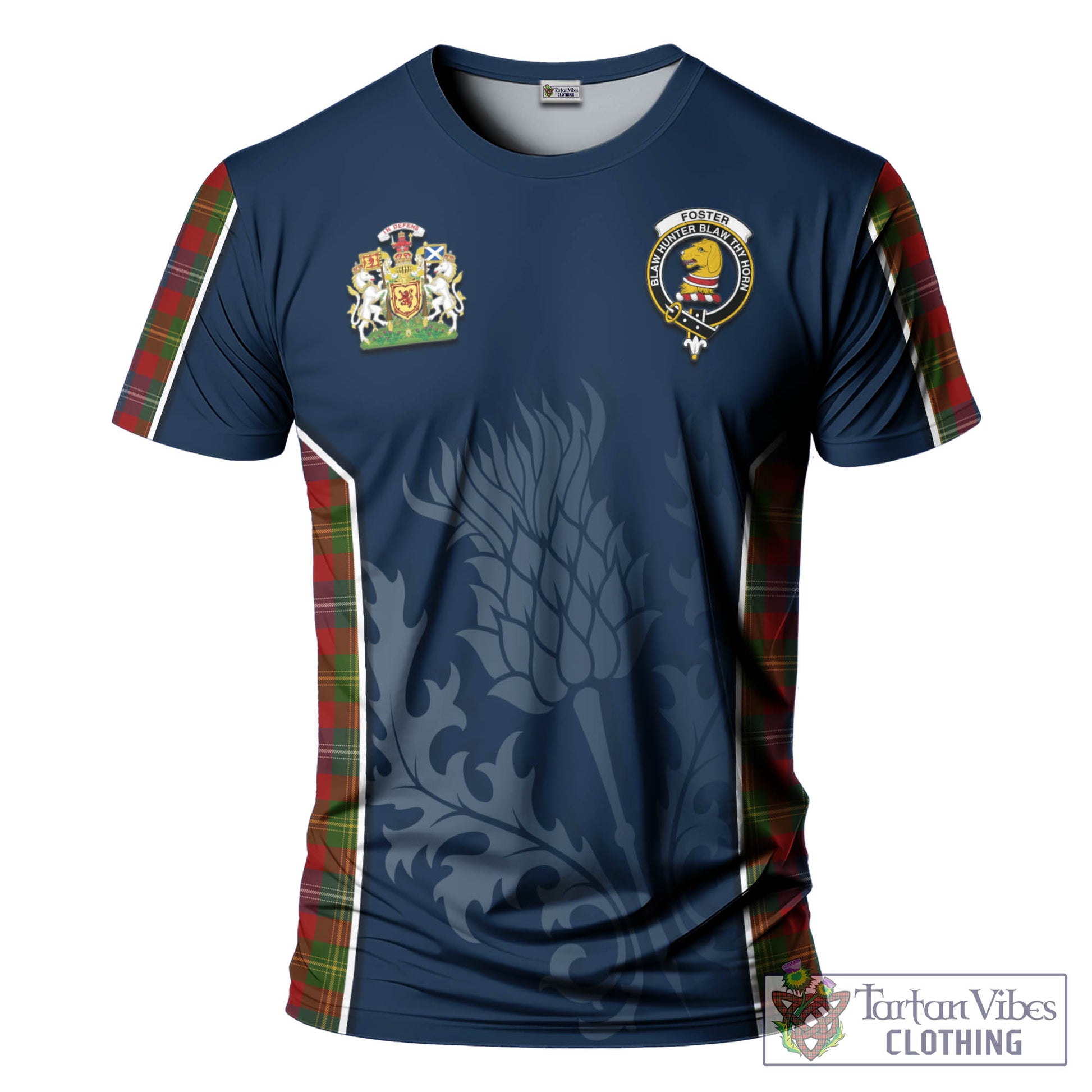 Tartan Vibes Clothing Foster Tartan T-Shirt with Family Crest and Scottish Thistle Vibes Sport Style