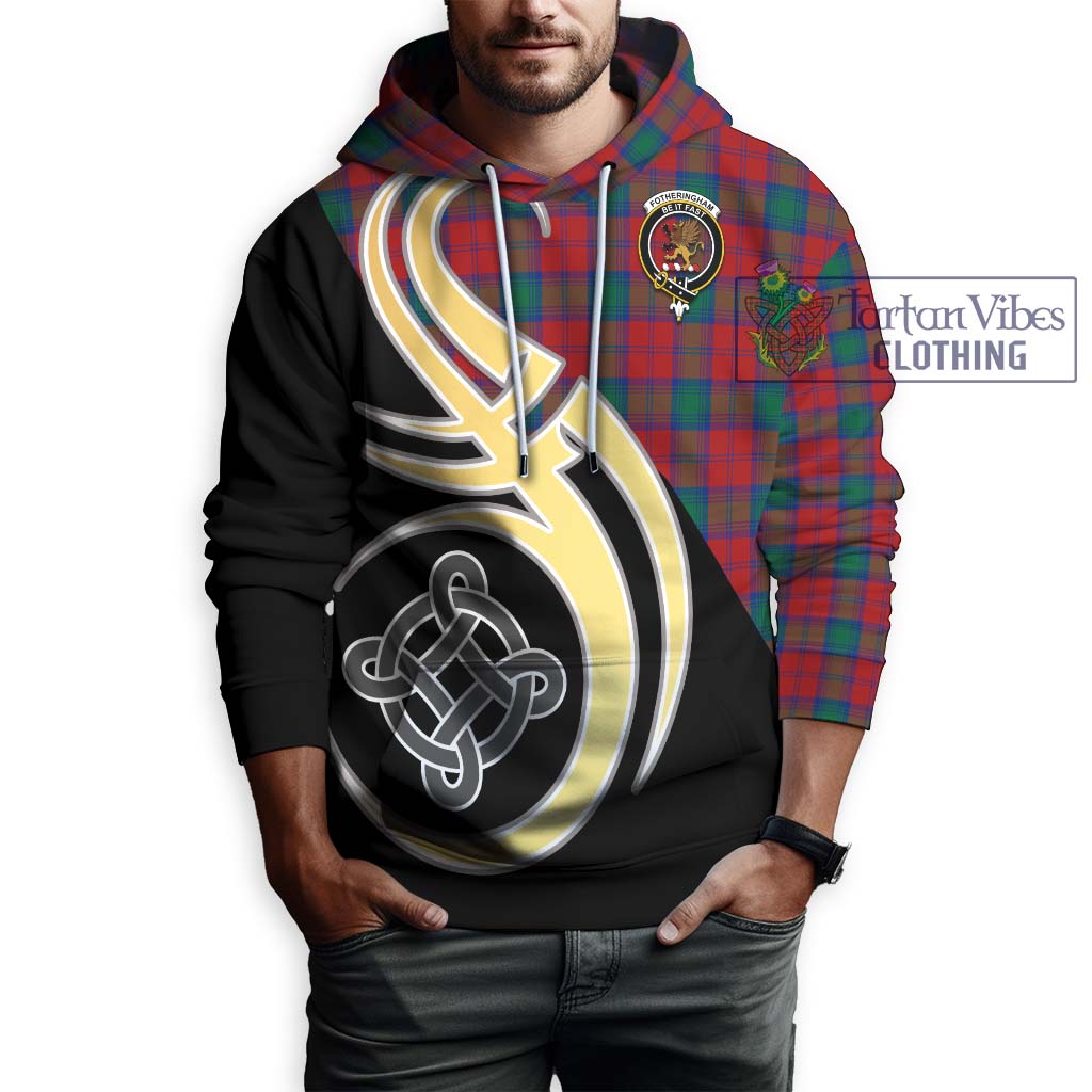 Fotheringham (Fotheringhame) Tartan Hoodie with Family Crest and Celtic Symbol Style Zip Hoodie - Tartan Vibes Clothing