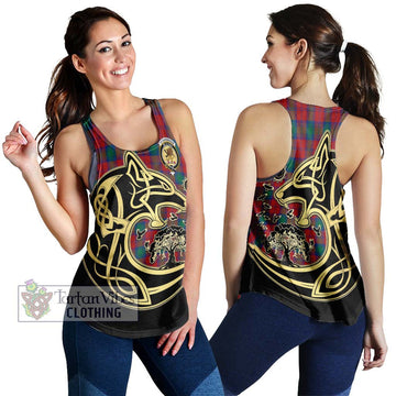 Fotheringham (Fotheringhame) Tartan Women's Racerback Tanks with Family Crest Celtic Wolf Style