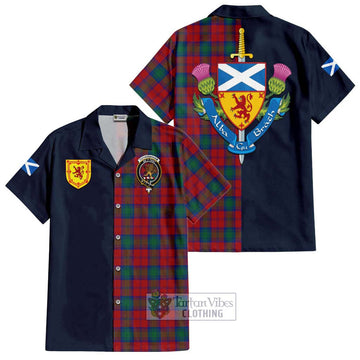 Fotheringham (Fotheringhame) Tartan Short Sleeve Button Shirt Alba with Scottish Lion Royal Arm Half Style