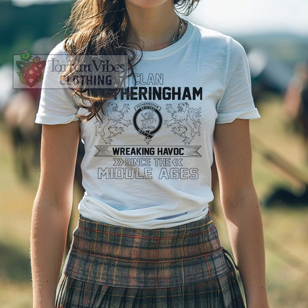 Fotheringham (Fotheringhame) Family Crest 2D Cotton Women's T-Shirt Wreaking Havoc Style Pink Azalea - 2D-tartanvibesclothing