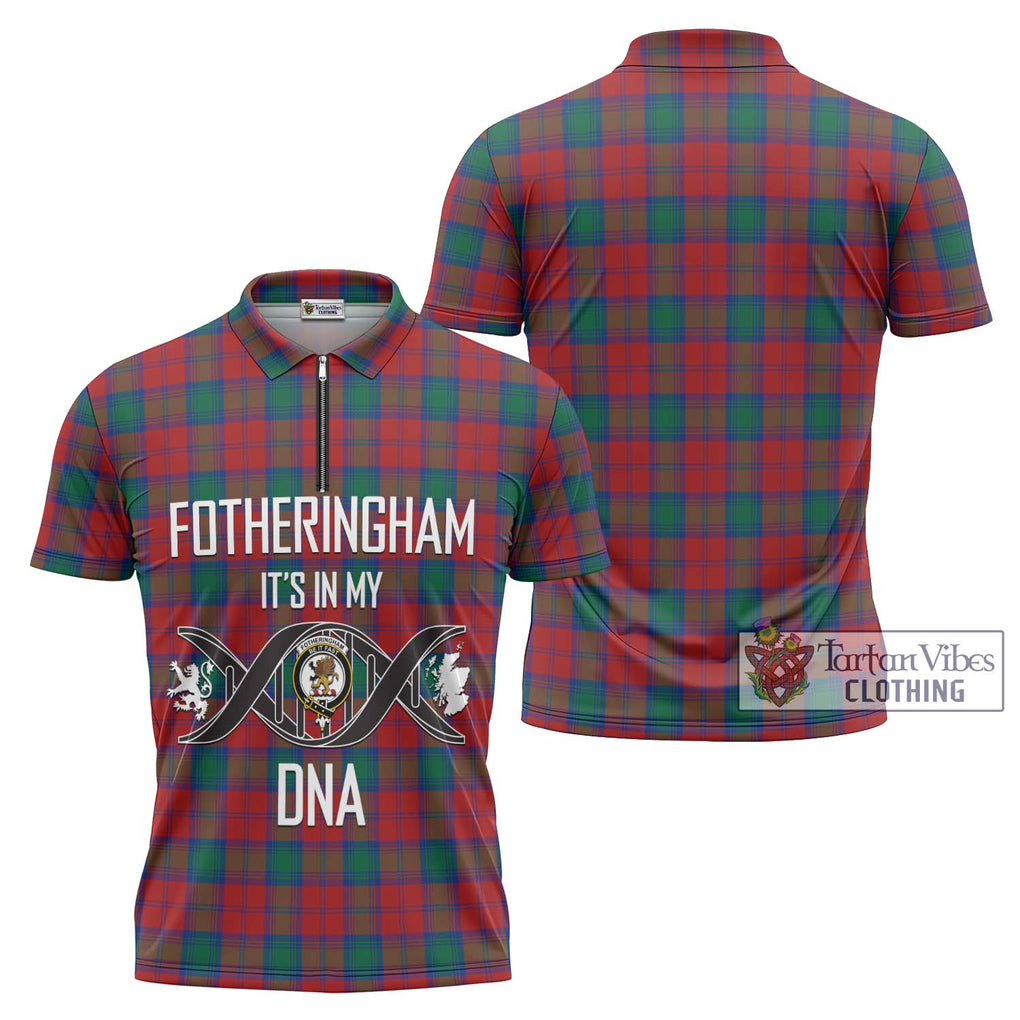 Fotheringham (Fotheringhame) Tartan Zipper Polo Shirt with Family Crest DNA In Me Style Unisex - Tartanvibesclothing Shop