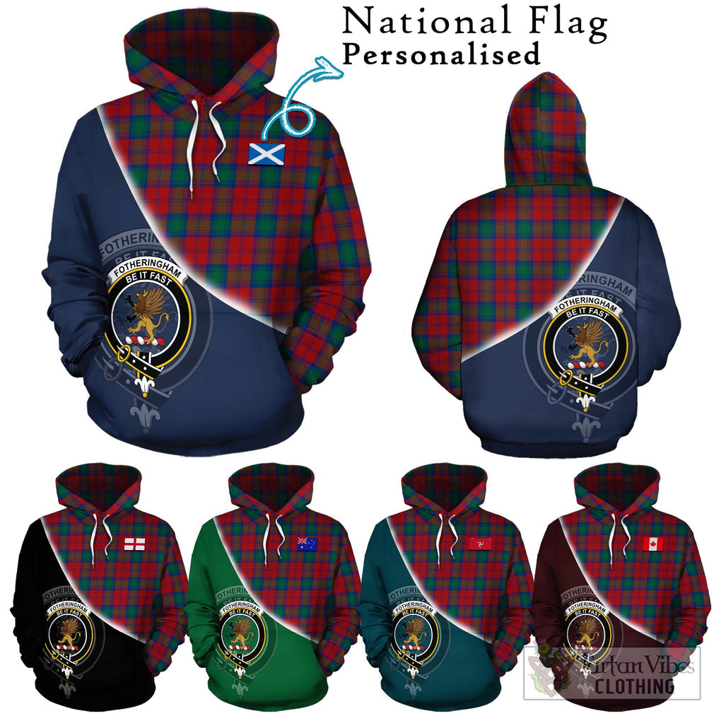 Fotheringham (Fotheringhame) Tartan Hoodie with Personalised National Flag and Family Crest Half Style Zip Hoodie - Tartanvibesclothing Shop