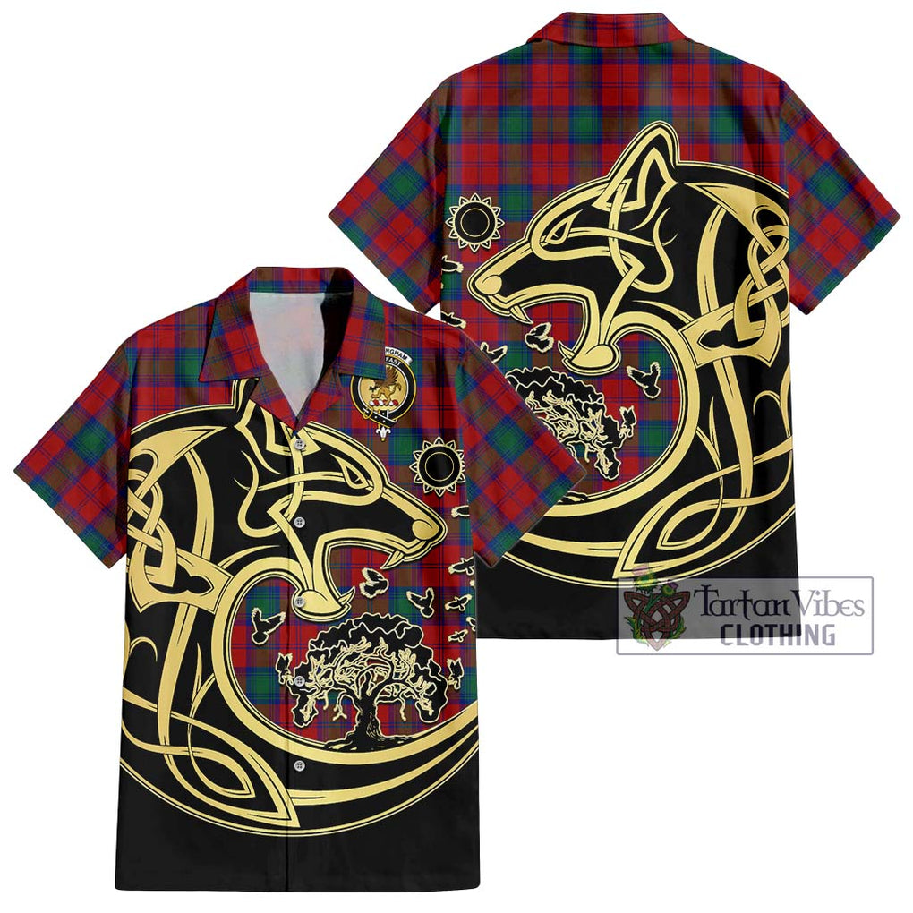 Fotheringham (Fotheringhame) Tartan Short Sleeve Button Shirt with Family Crest Celtic Wolf Style Kid - Tartan Vibes Clothing