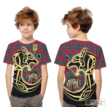 Fotheringham (Fotheringhame) Tartan Kid T-Shirt with Family Crest Celtic Wolf Style