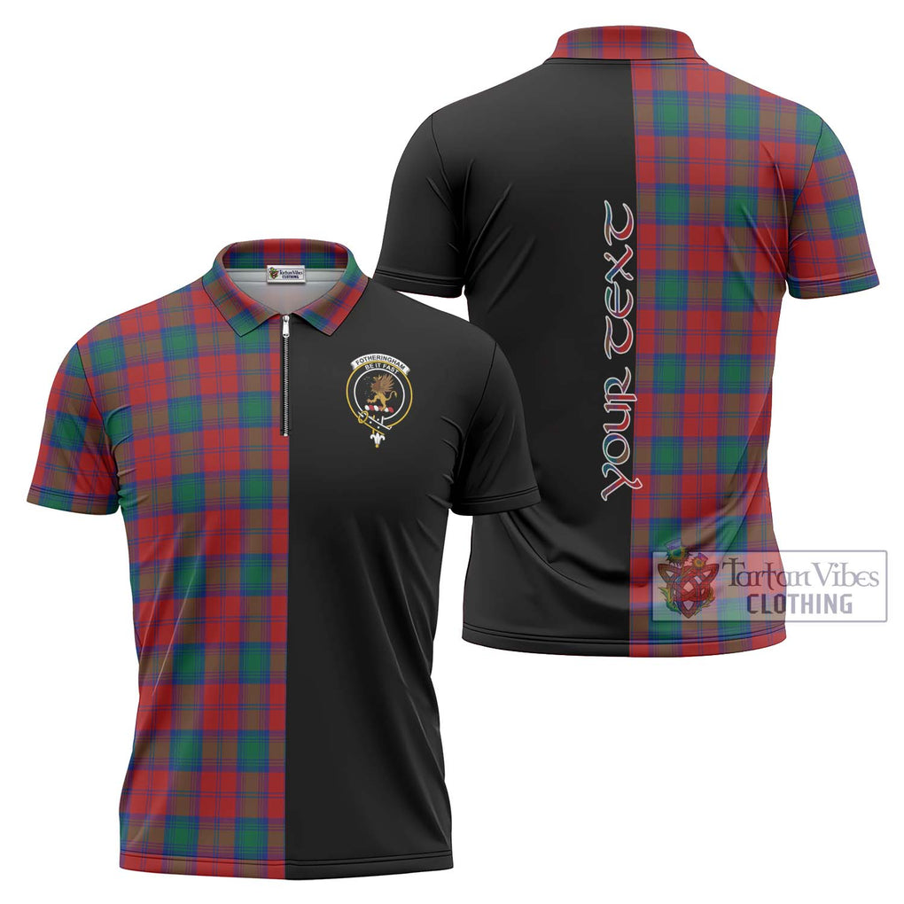 Fotheringham (Fotheringhame) Tartan Zipper Polo Shirt with Family Crest and Half Of Me Style Unisex - Tartanvibesclothing Shop