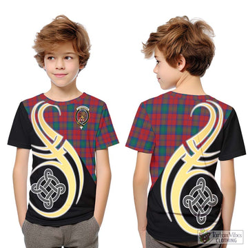 Fotheringham (Fotheringhame) Tartan Kid T-Shirt with Family Crest and Celtic Symbol Style