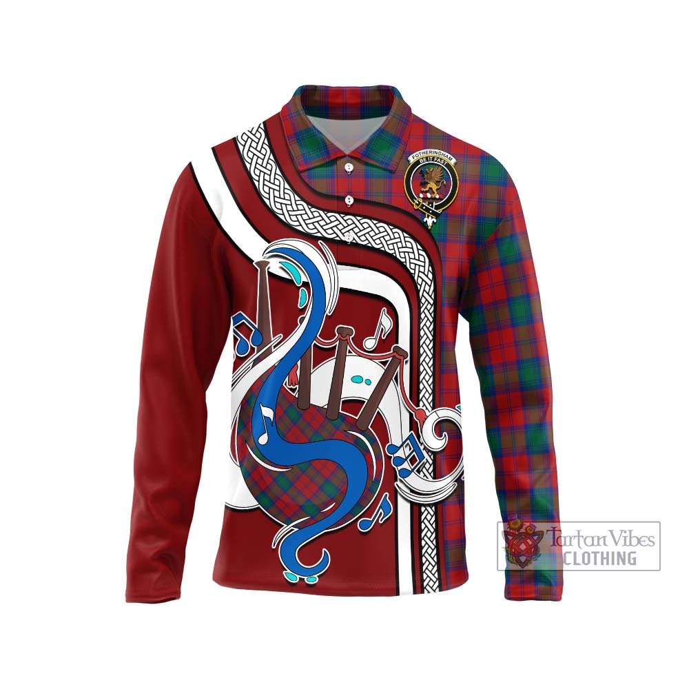 Tartan Vibes Clothing Fotheringham Tartan Long Sleeve Polo Shirt with Epic Bagpipe Style