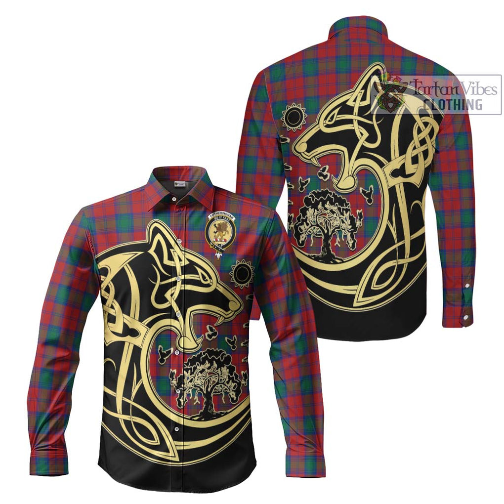 Fotheringham (Fotheringhame) Tartan Long Sleeve Button Shirt with Family Crest Celtic Wolf Style Men's Shirt S - Tartan Vibes Clothing