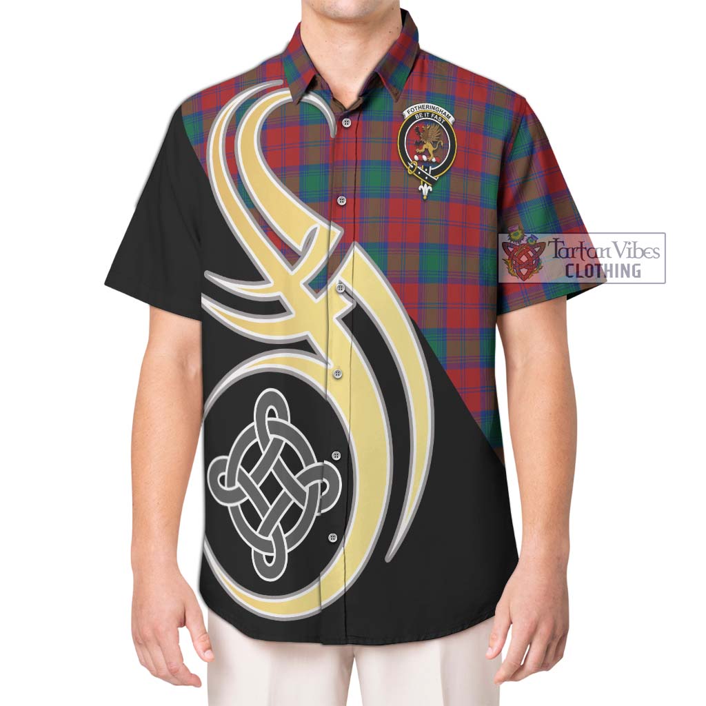 Fotheringham (Fotheringhame) Tartan Short Sleeve Button Shirt with Family Crest and Celtic Symbol Style Kid - Tartan Vibes Clothing