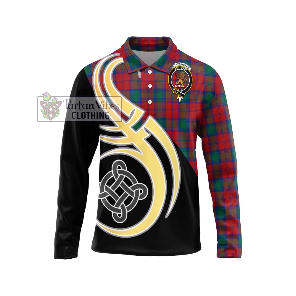 Fotheringham (Fotheringhame) Tartan Long Sleeve Polo Shirt with Family Crest and Celtic Symbol Style Unisex - Tartan Vibes Clothing