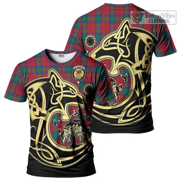 Fotheringham (Fotheringhame) Tartan T-Shirt with Family Crest Celtic Wolf Style