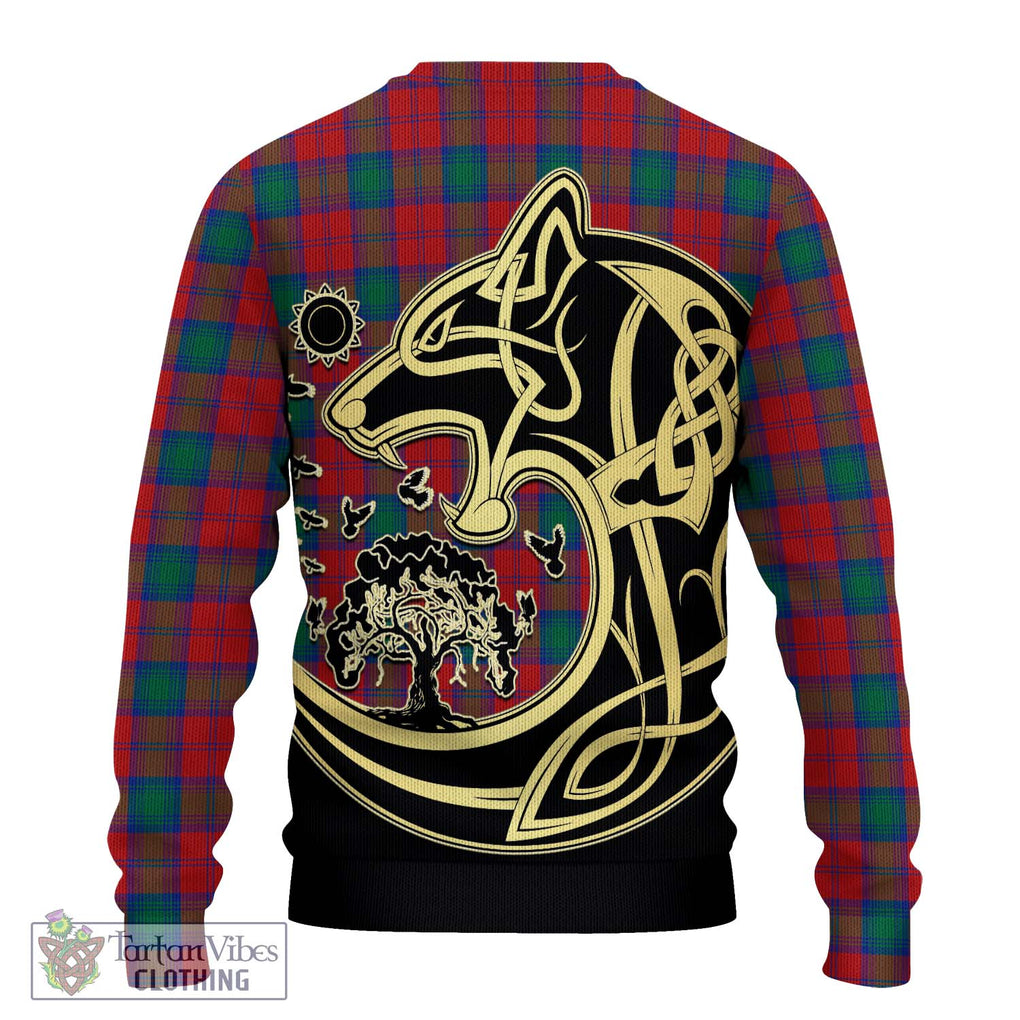 Fotheringham (Fotheringhame) Tartan Knitted Sweater with Family Crest Celtic Wolf Style - Tartan Vibes Clothing