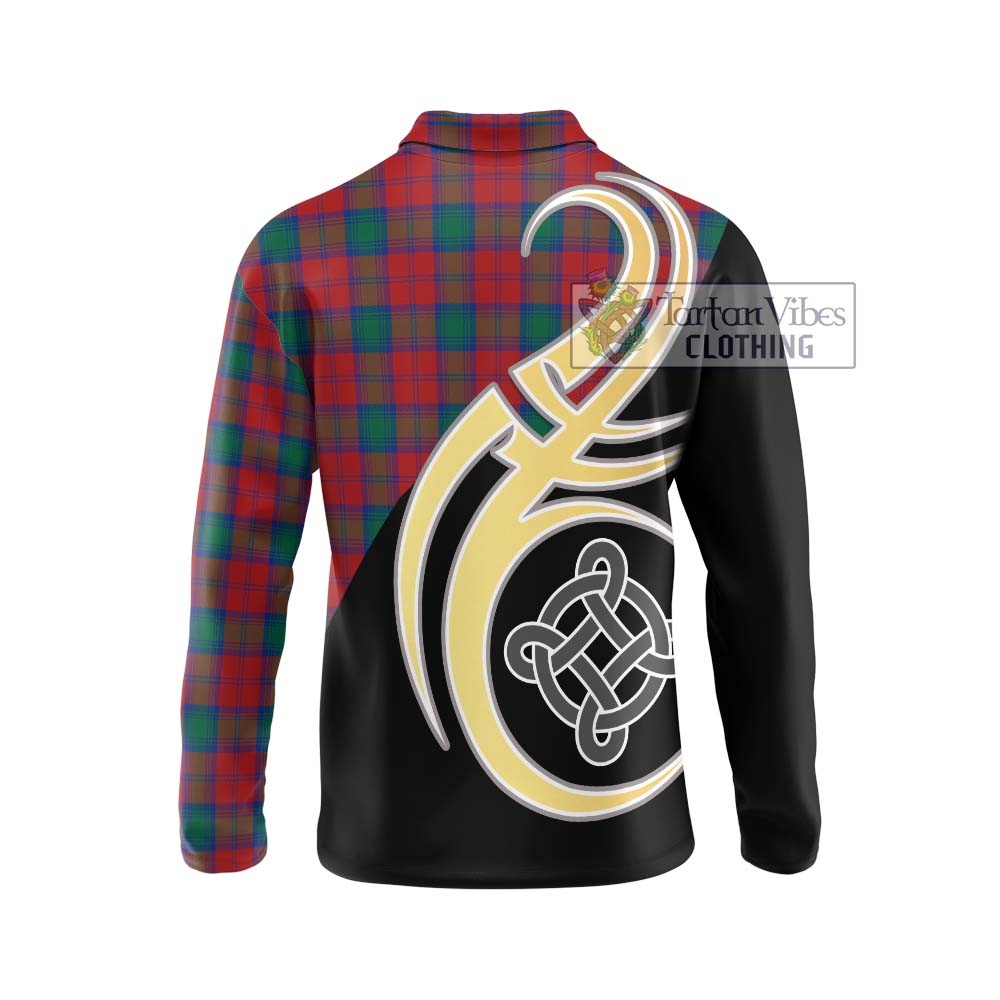 Fotheringham (Fotheringhame) Tartan Long Sleeve Polo Shirt with Family Crest and Celtic Symbol Style - Tartan Vibes Clothing