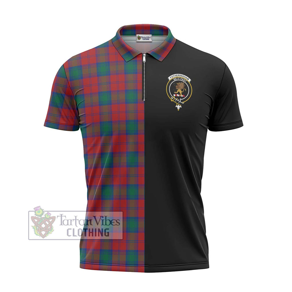 Fotheringham (Fotheringhame) Tartan Zipper Polo Shirt with Family Crest and Half Of Me Style - Tartanvibesclothing Shop