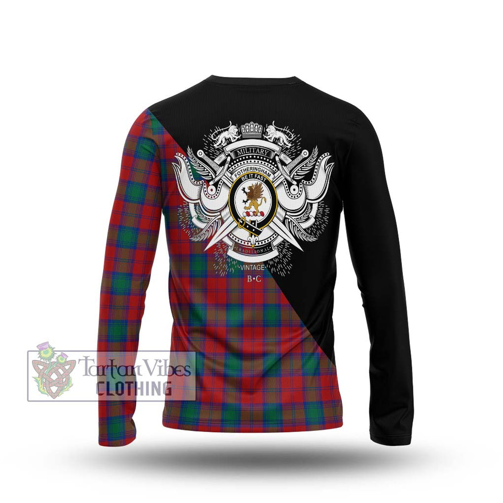 Fotheringham (Fotheringhame) Tartan Long Sleeve T-Shirt with Family Crest and Military Logo Style - Tartanvibesclothing Shop