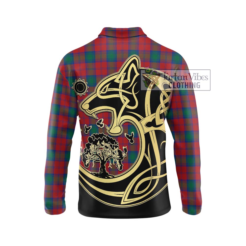 Fotheringham (Fotheringhame) Tartan Long Sleeve Polo Shirt with Family Crest Celtic Wolf Style - Tartanvibesclothing Shop