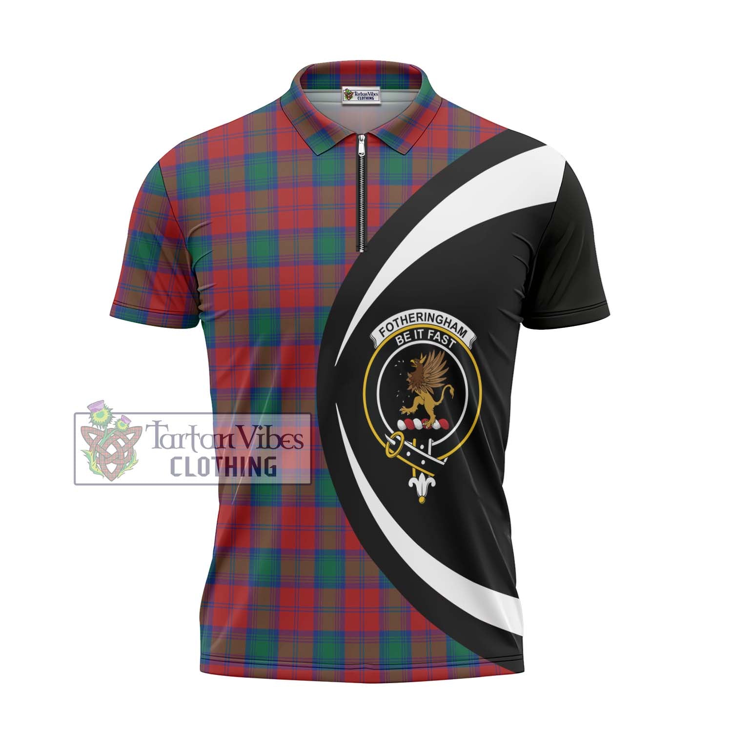 Tartan Vibes Clothing Fotheringham Tartan Zipper Polo Shirt with Family Crest Circle Style