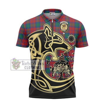 Fotheringham (Fotheringhame) Tartan Zipper Polo Shirt with Family Crest Celtic Wolf Style