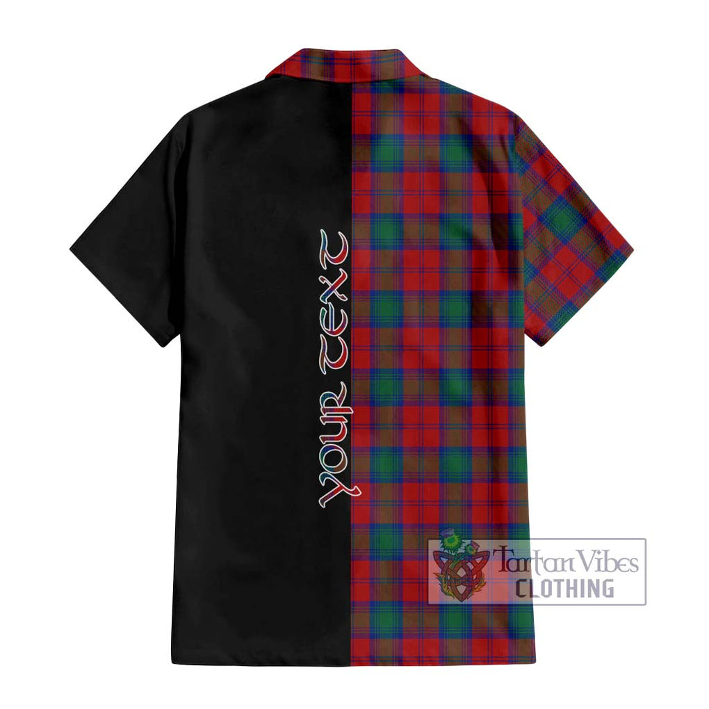 Fotheringham (Fotheringhame) Tartan Short Sleeve Button Shirt with Family Crest and Half Of Me Style - Tartanvibesclothing Shop