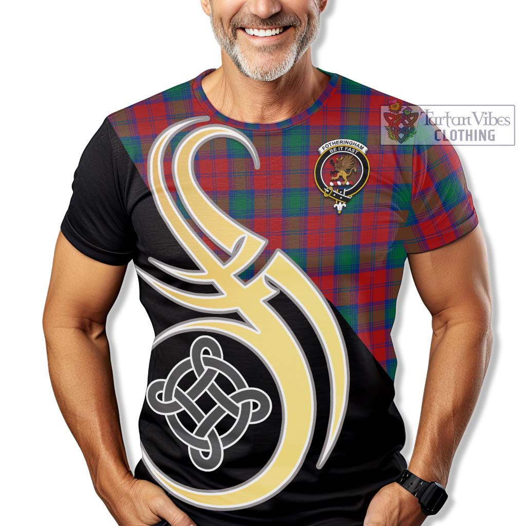 Tartan Vibes Clothing Fotheringham Tartan T-Shirt with Family Crest and Celtic Symbol Style