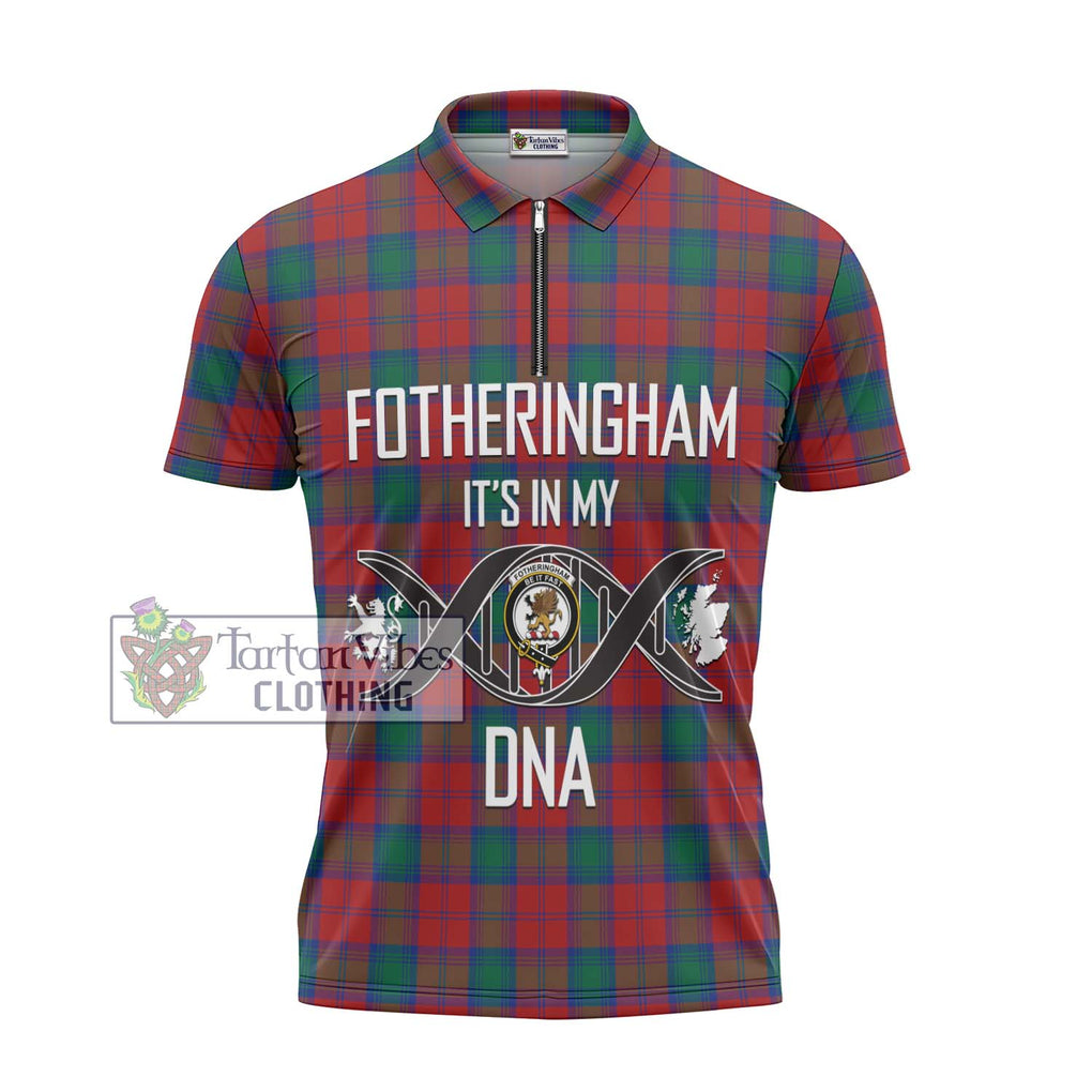 Fotheringham (Fotheringhame) Tartan Zipper Polo Shirt with Family Crest DNA In Me Style - Tartanvibesclothing Shop