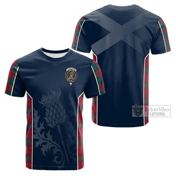 Fotheringham (Fotheringhame) Tartan Cotton T-shirt with Family Crest and Scottish Thistle Vibes Sport Style