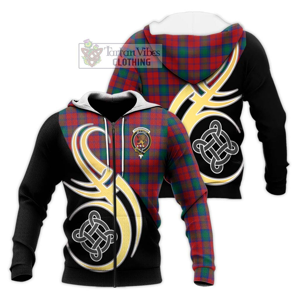 Fotheringham (Fotheringhame) Tartan Knitted Hoodie with Family Crest and Celtic Symbol Style Unisex Knitted Zip Hoodie - Tartan Vibes Clothing