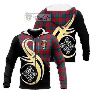 Fotheringham (Fotheringhame) Tartan Knitted Hoodie with Family Crest and Celtic Symbol Style