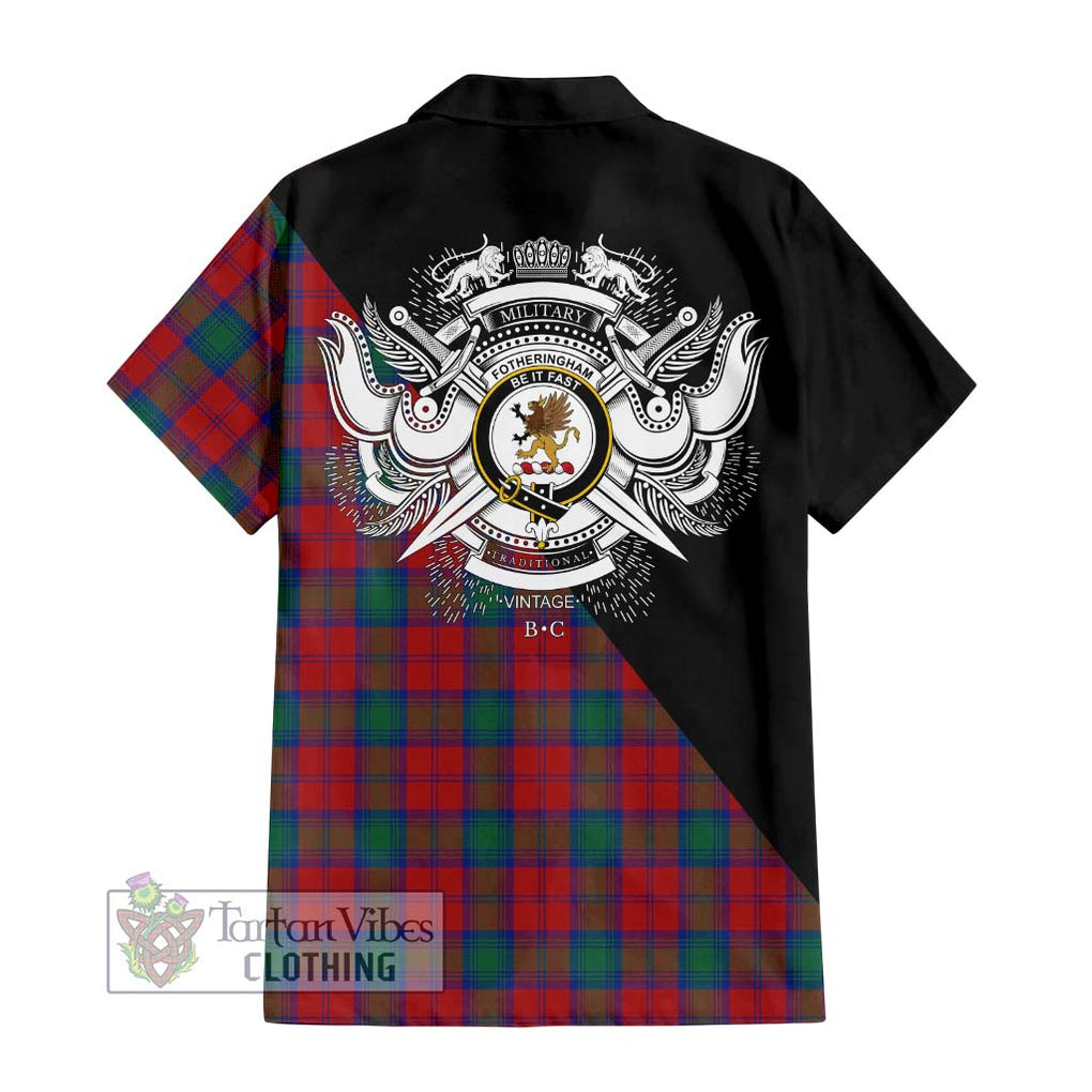 Fotheringham (Fotheringhame) Tartan Short Sleeve Button Shirt with Family Crest and Military Logo Style - Tartanvibesclothing Shop