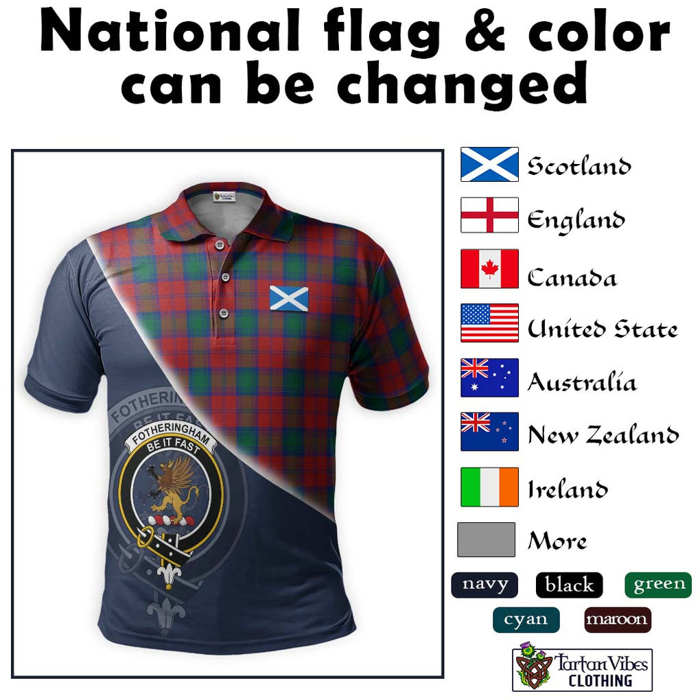 Fotheringham (Fotheringhame) Tartan Polo Shirt with Personalised National Flag and Family Crest Half Style - Tartanvibesclothing Shop