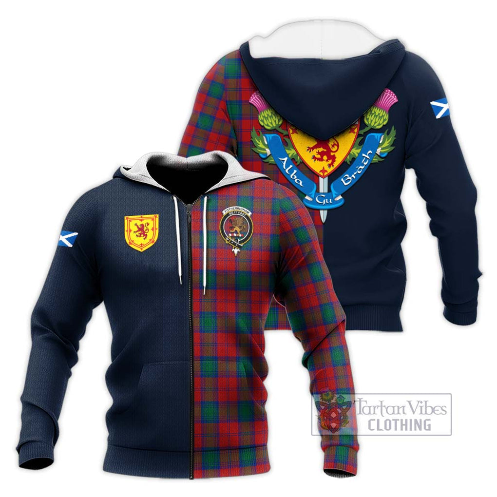 Tartan Vibes Clothing Fotheringham Tartan Knitted Hoodie with Scottish Lion Royal Arm Half Style