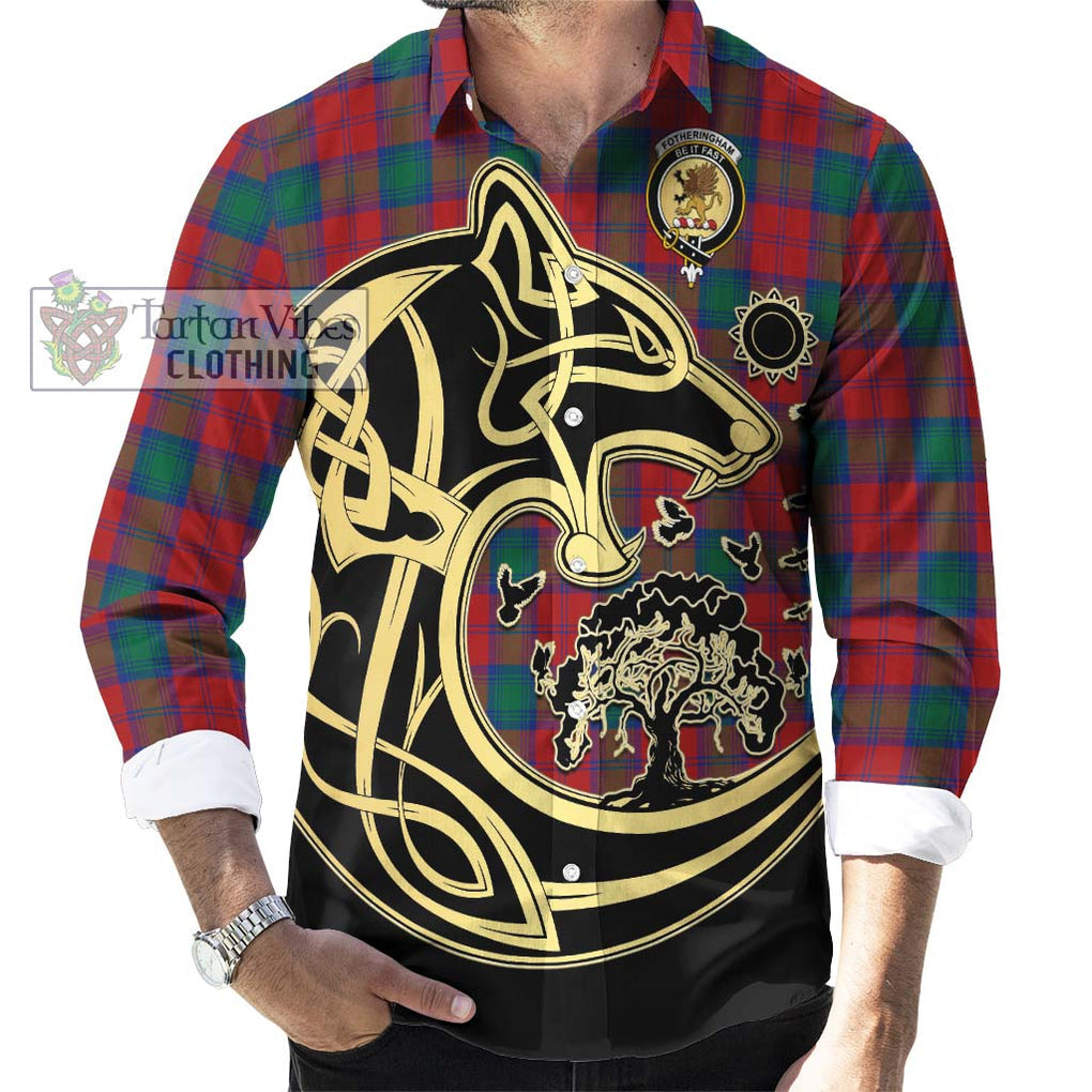 Fotheringham (Fotheringhame) Tartan Long Sleeve Button Shirt with Family Crest Celtic Wolf Style - Tartan Vibes Clothing