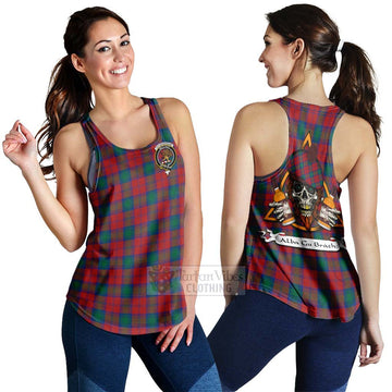 Fotheringham (Fotheringhame) Tartan Women's Racerback Tanks with Family Crest and Bearded Skull Holding Bottles of Whiskey