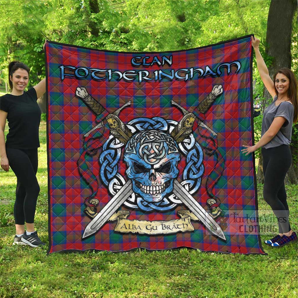 Tartan Vibes Clothing Fotheringham (Fotheringhame) Tartan Quilt with Celtic Skull Alba Gu Brath Style