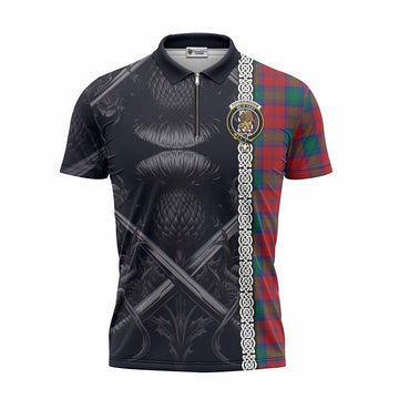 Fotheringham (Fotheringhame) Tartan Zipper Polo Shirt with Family Crest Cross Sword Thistle Celtic Vibes