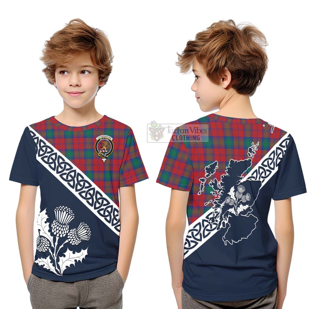 Tartan Vibes Clothing Fotheringham (Fotheringhame) Tartan Kid T-Shirt Featuring Thistle and Scotland Map